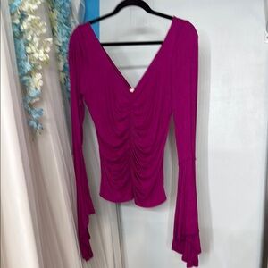 We The Free Pink Ruched Bell Sleeve Blouse​ free people